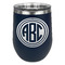 Round Monogram Stainless Wine Tumblers - Navy - Single Sided - Front