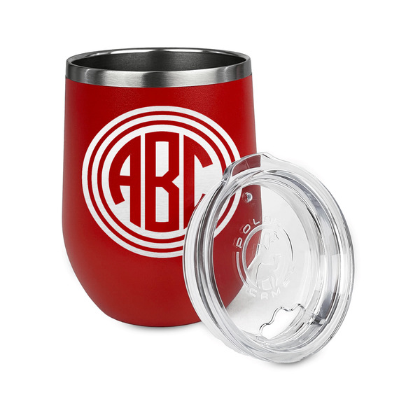 Round Monogram Stainless Wine Tumblers - Red - Double Sided - Alt View