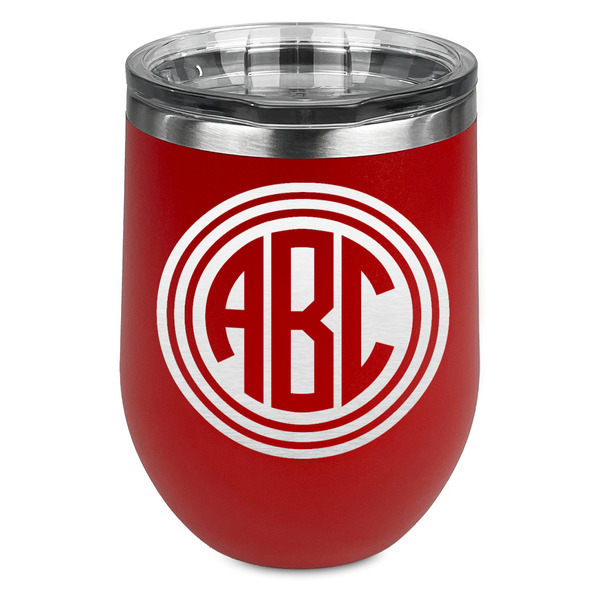 Custom Round Monogram Stemless Stainless Steel Wine Tumbler - Red - Double-Sided (Personalized)