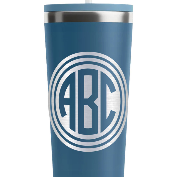 Round Monogram Steel Blue RTIC Everyday Tumbler - 28 oz. - Close Up