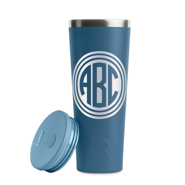 Round Monogram Steel Blue RTIC Everyday Tumbler - 28 oz. - Lid Off