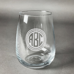 Round Monogram Stemless Wine Glass - Laser Engraved- Single (Personalized)