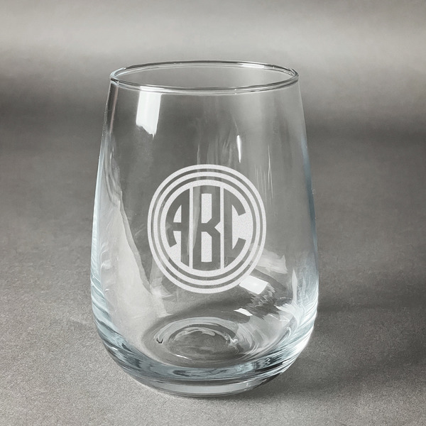 Custom Round Monogram Stemless Wine Glass - Laser Engraved- Single (Personalized)