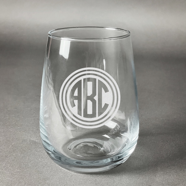 Custom Round Monogram Stemless Wine Glass - Laser Engraved- Single (Personalized)