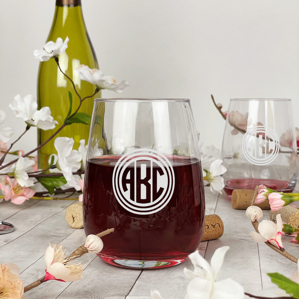 Round Monogram Stemless Wine Glass - In Context