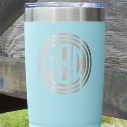 Round Monogram 20 oz Stainless Steel Tumbler - Teal - Single-Sided (Personalized)