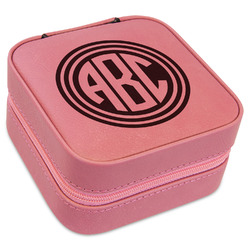 Round Monogram Travel Jewelry Boxes - Pink Leather (Personalized)