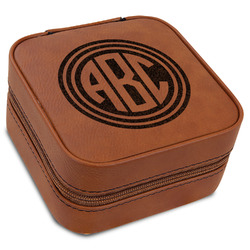 Round Monogram Travel Jewelry Box - Leather (Personalized)