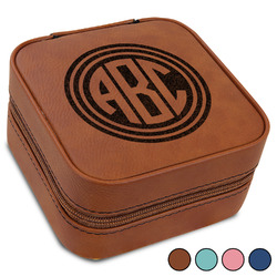 Round Monogram Travel Jewelry Box - Leather (Personalized)