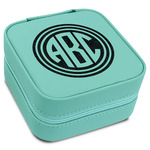 Round Monogram Travel Jewelry Box - Teal Leather (Personalized)