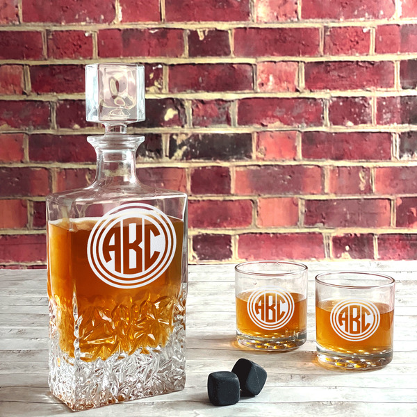 Round Monogram Whiskey Decanters - 26oz Rect - LIFESTYLE