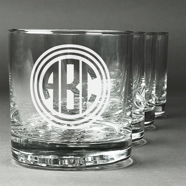 Custom Round Monogram Whiskey Glasses - Engraved - Set of 4 (Personalized)