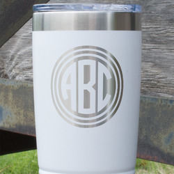 Round Monogram 20 oz Stainless Steel Tumbler - White - Double-Sided (Personalized)