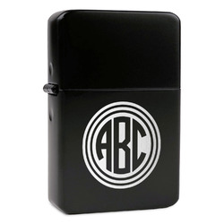 Round Monogram Windproof Lighter - Black - Single-Sided & Lid Engraved (Personalized)