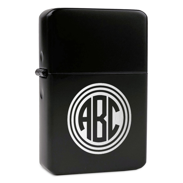 Custom Round Monogram Windproof Lighter - Black - Single-Sided & Lid Engraved (Personalized)