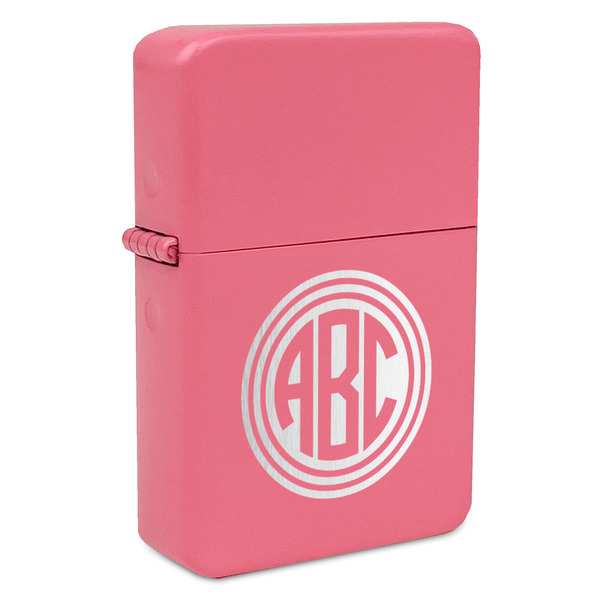 Custom Round Monogram Windproof Lighter - Pink - Double-Sided & Lid Engraved (Personalized)