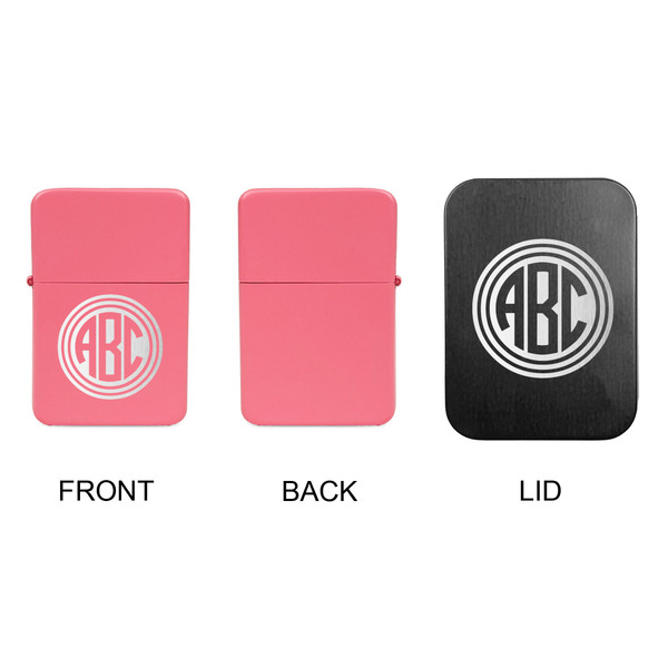 Round Monogram Windproof Lighters - Pink, Single Sided, w Lid - APPROVAL
