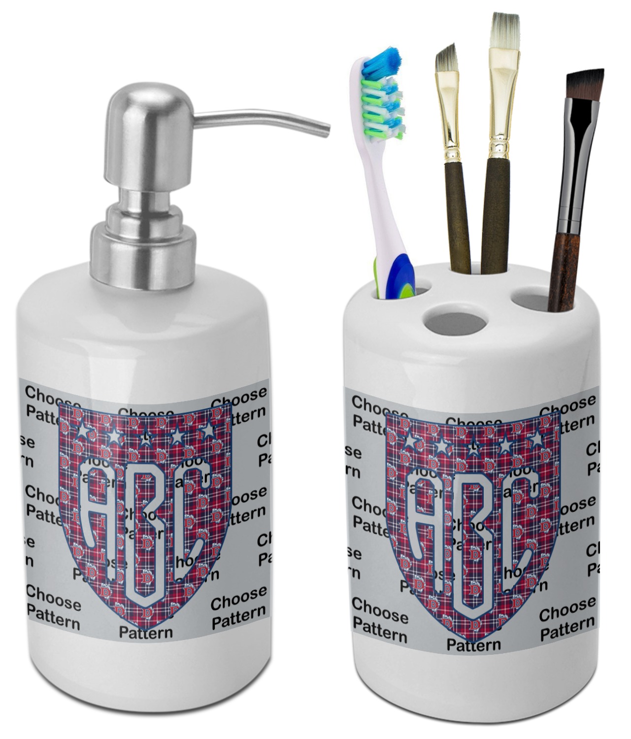 Dawson Eagles Plaid Bathroom Accessories Set (Ceramic) (Personalized