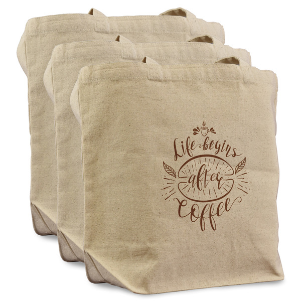 Coffee Lover 3 Reusable Cotton Grocery Bags - Front View