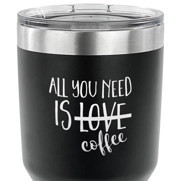 Coffee Lover 30 oz Stainless Steel Ringneck Tumbler - Black - CLOSE UP