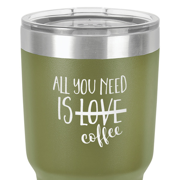 Coffee Lover 30 oz Stainless Steel Ringneck Tumbler - Olive - Close Up
