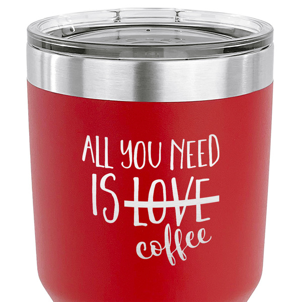 Coffee Lover 30 oz Stainless Steel Ringneck Tumbler - Red - CLOSE UP