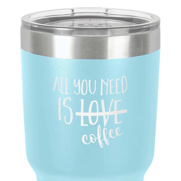 Coffee Lover 30 oz Stainless Steel Ringneck Tumbler - Teal - Close Up