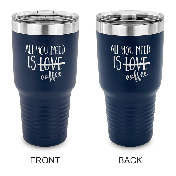 Custom Coffee Lover 30 oz Stainless Steel Tumbler - Navy - Double Sided (Personalized)