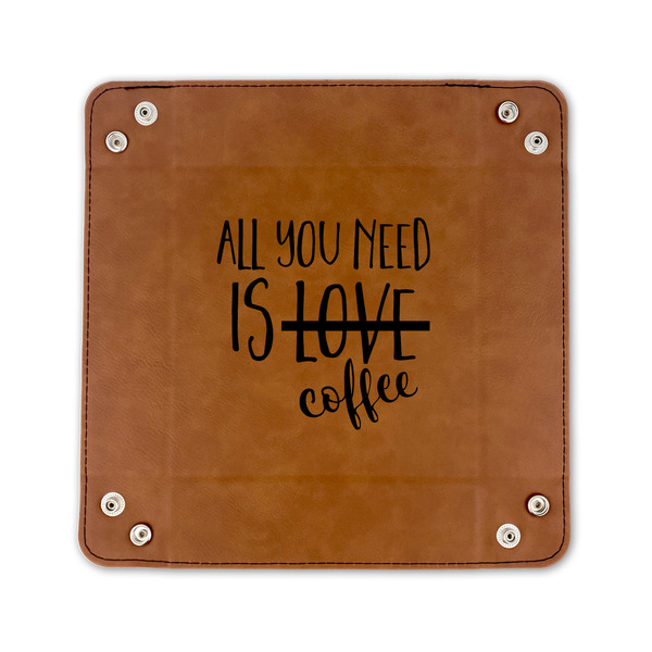Coffee Lover 6" x 6" Leatherette Snap Up Tray - FLAT FRONT