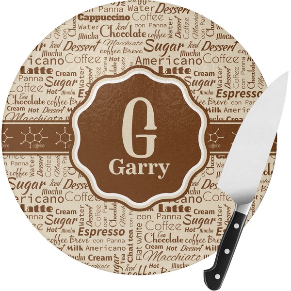 Custom Coffee Lover Round Glass Cutting Board - Small (Personalized)