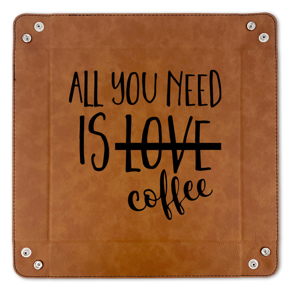 Coffee Lover 9" x 9" Leatherette Snap Up Tray - APPROVAL (FLAT)
