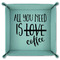 Coffee Lover 9" x 9" Teal Leatherette Snap Up Tray - FOLDED