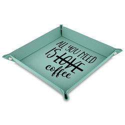 Coffee Lover 9" x 9" Teal Faux Leather Valet Tray