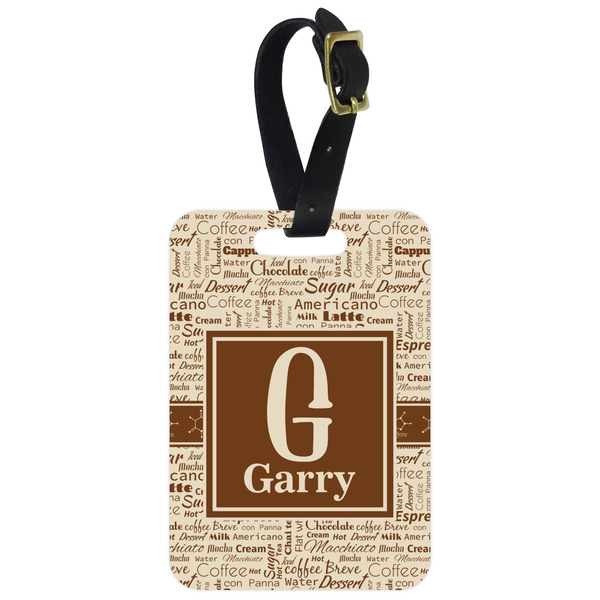 Custom Coffee Lover Metal Luggage Tag w/ Name and Initial