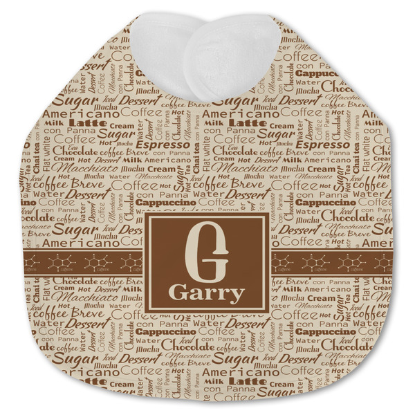 Custom Coffee Lover Jersey Knit Baby Bib w/ Name and Initial