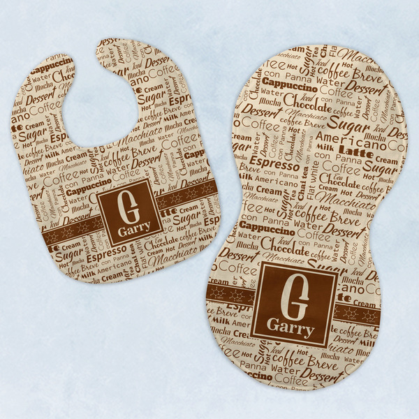 Custom Coffee Lover Baby Bib & Burp Set w/ Name and Initial