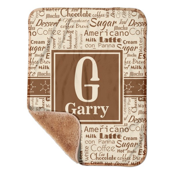 Custom Coffee Lover Sherpa Baby Blanket - 30" x 40" w/ Name and Initial