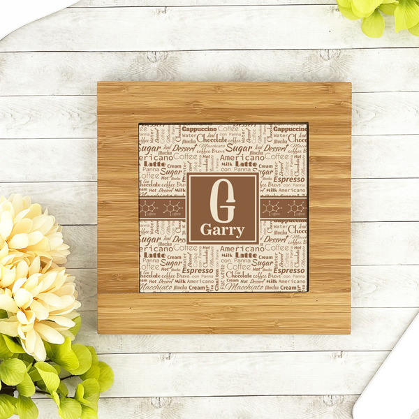 Coffee Lover Bamboo Trivet with 6" Tile - LIFESTYLE