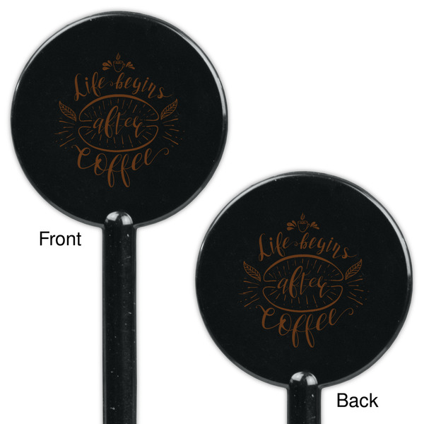 Coffee Lover Black Plastic 5.5" Stir Stick - Double Sided - Round - Front & Back