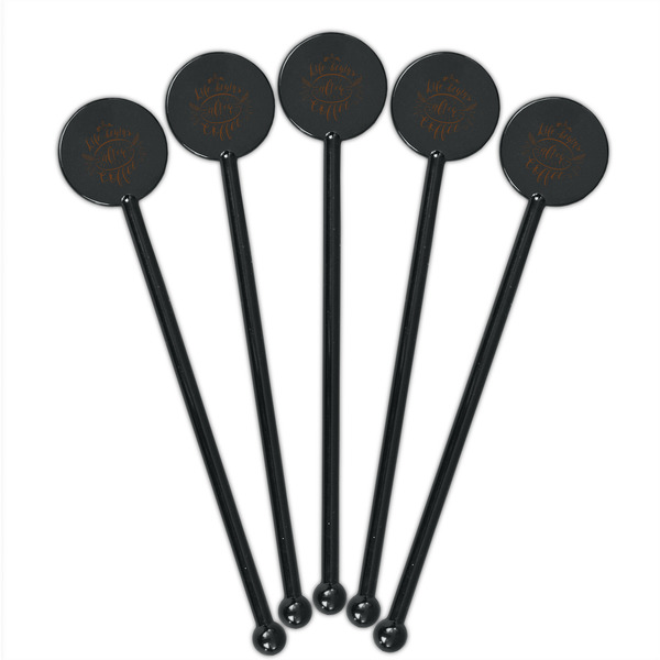 Coffee Lover Black Plastic 5.5" Stir Stick - Round - Fan View