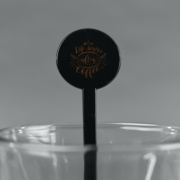Coffee Lover Black Plastic 7" Stir Stick - Round - Main
