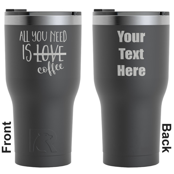 Custom Coffee Lover RTIC Tumbler - Black - Engraved Front & Back (Personalized)