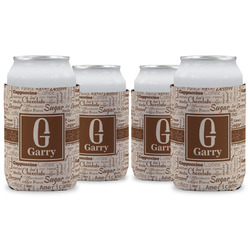 Coffee Lover Can Cooler (12 oz) - Set of 4 w/ Name and Initial