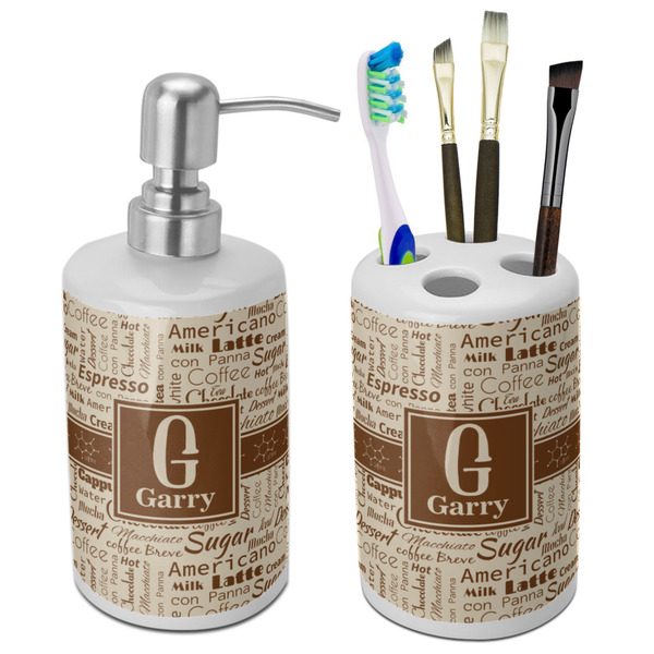 Custom Coffee Lover Ceramic Bathroom Accessories Set (Personalized)