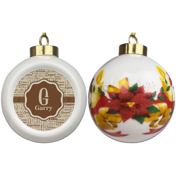 Coffee Lover Ceramic Christmas Ornament - Poinsettias (APPROVAL)