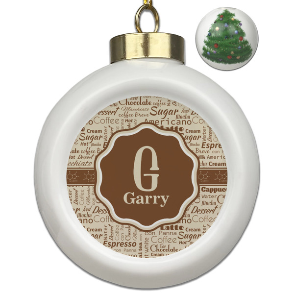 Custom Coffee Lover Ceramic Ball Ornament - Christmas Tree (Personalized)