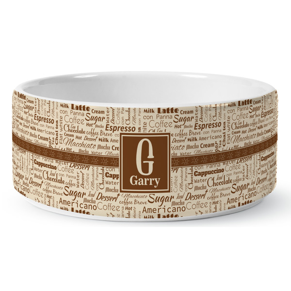 Coffee Lover Ceramic Dog Bowl - Medium - Front