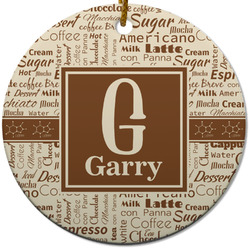 Coffee Lover Round Ceramic Ornament w/ Name and Initial