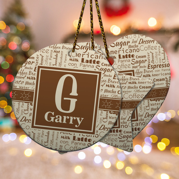 Custom Coffee Lover Ceramic Ornament w/ Name and Initial