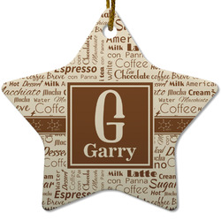 Coffee Lover Star Ceramic Ornament w/ Name and Initial